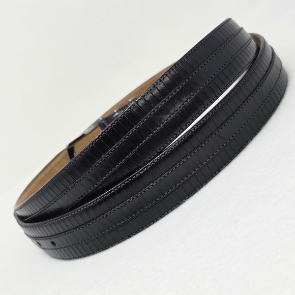 Mezlan Mens Belt Sz 48 Black Leather 8700/35 Brushed Silver Spain Big & Tall - Picture 3 of 16